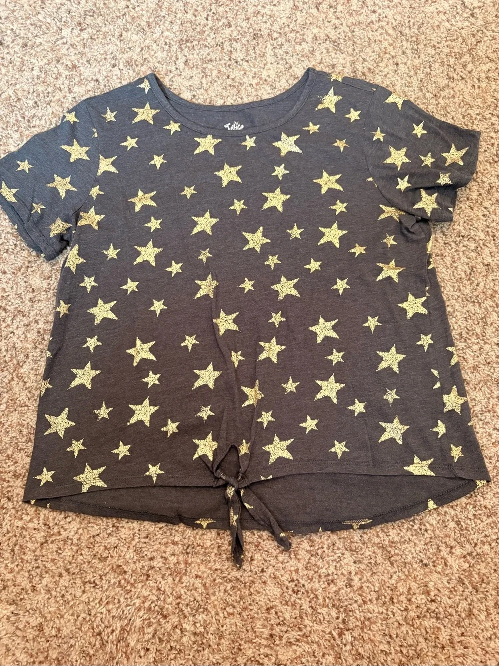 Mix & Match 3/$12 Justice Grey Short Sleeve Tee with Gold Star Pattern